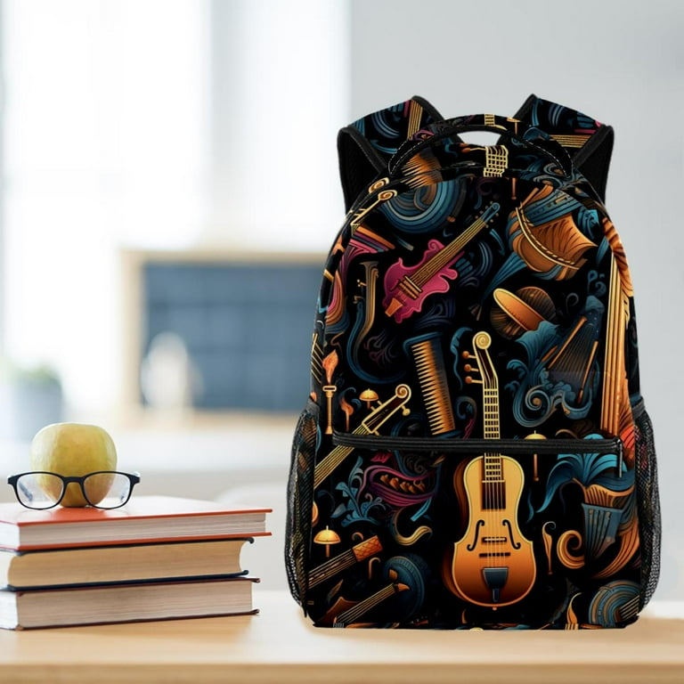 backpack for travel guitar luoweisi Lightweight Backpack Musical Instrument School Bag Travel Laptop Daypack for Men Women Casual Rucksack, Adult Unisex, Size: Large
