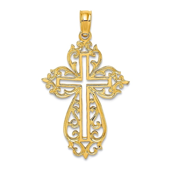 16mm 14k Gold Scroll Framed Religious Faith Cross Cut-out Pendant Necklace for Women