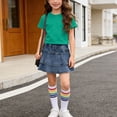 thumbnail image 2 of Loopsun Girls Solid Short Sleeve Round Neck Top Denim Mini Skirt Matching Socks Fashion Casual Outfit, 2 of 5
