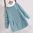 thumbnail image 5 of Women's Sherpa Fleece Tunic Tops with Pocket Fuzzy Warm Winter 1/4 Zip Pullover Loose Colorblock Sweater Pajamas (XL, Light Blue), 5 of 7