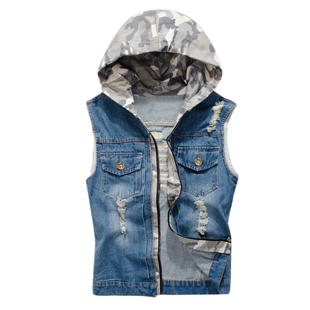 Mens New Fashion Denim Vest Casual Cowboy Jacket In Shoulder Blouse