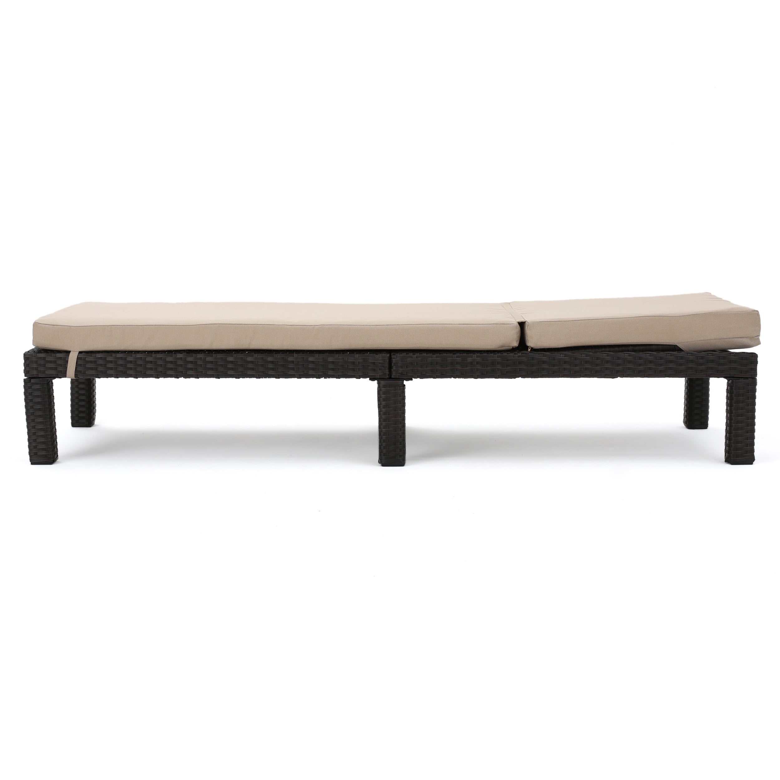Outdoor Frame Chaise Lounge with Cushion for Patio Poolside, Dark Brown