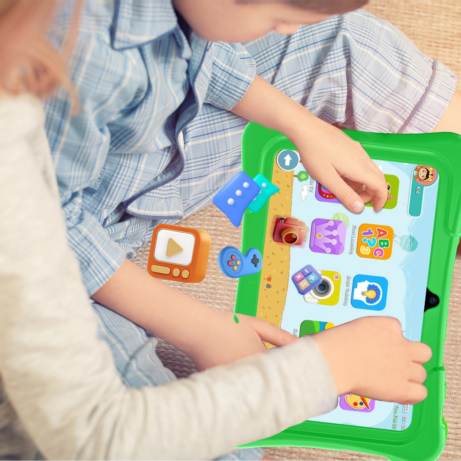 EDDBNi 7" Kids Tablet，6GB RAM 32GB ROM Android Tablet Computer for Children，parental controls，Eye Protection Toddler Tablet for Ages 4-12（green）