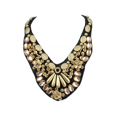 Vintage Inspired Golden Mermaid Floral Beaded Peach Tone Fashion Bib Necklace