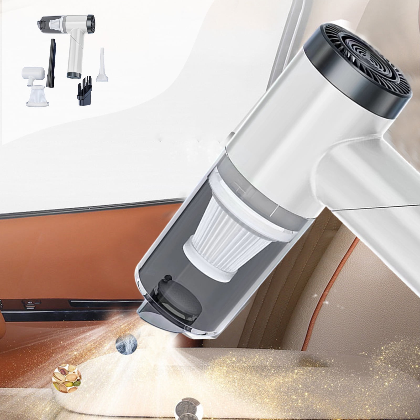 Tuphregyow Portable Cordless Car Vacuum Cleaner - Foldable Dust Buster with Powerful Suction and Filter - Perfect for Small Spaces Cleaning White