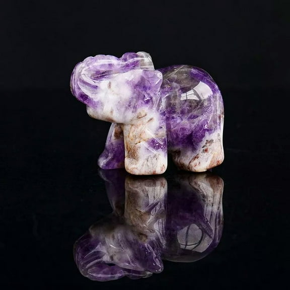 EOEMY Natural Amethyst Quartz Crystal Baby Elephant Carved Rock Healing Gemstone