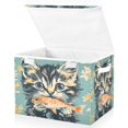 thumbnail image 2 of WOBOGO Cute Three Flowered Cat Large Collapsible Storage Box Flip Lid Fabric Decorative Organizer Container Basket with Handles 16.5×12.6×11.8in, 2 of 7
