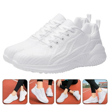 HEANUJJ Men's White Breathable Running Shoes Lightweight Anti-Skid Soft EVA Sole Sneakers