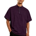thumbnail image 2 of Domzest Mens Short Sleeve Stand Collar Shirt Quater Zip Lightweight Pullover Summer Casual Breathable Solid Shirts Dark Purple M, 2 of 7