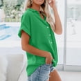 thumbnail image 5 of IYYVV Button Down Short Sleeve Shirts for Women V Neck Loose Roll Up Collared Shirt Casual Summer Tops with Pockets Green L, 5 of 7