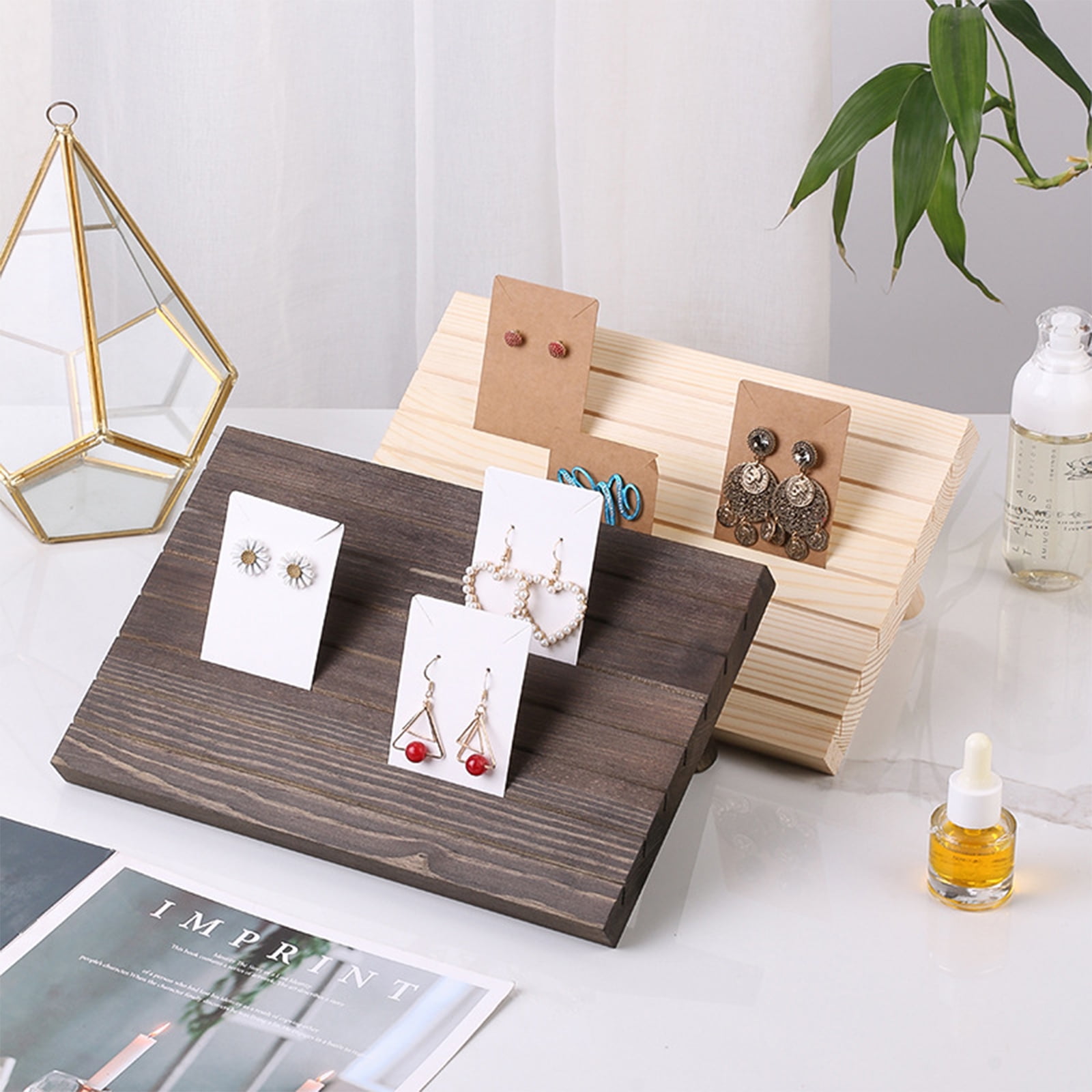 Ymam.Light Jewelry Earring Display Stands for Selling - Wooden Earring Card  Holder with 10PCS Earring Cardboard (Blue) 