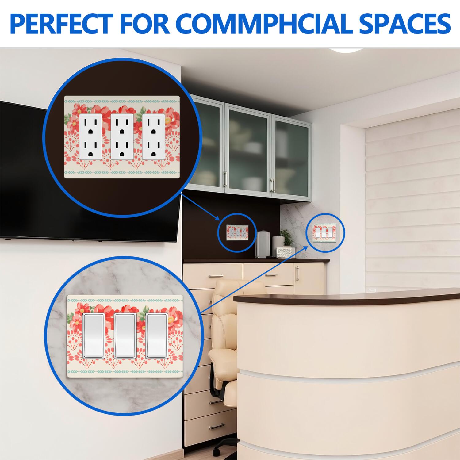 3-Gang Screwless Pioneer Floral Decorative Wall Plates,Size 3-Gang 6.5"W x 4.7"H,Unbreakable Thermoplastic Faceplate Cover for Kitchen Living Room Bedroom Decorator Receptacle Outlet Switch