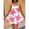 thumbnail image 4 of Pink Palm Tree Print Spaghetti Strap Mini Dress For Women, Casual Summer Vacation Sundress, 4 of 8