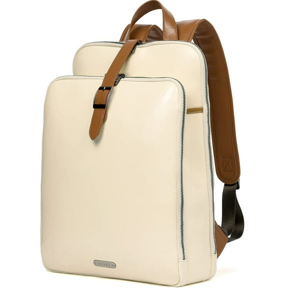 CLUCI Sac à Dos pour Femmes en Cuir 15,6 Pouces Sac à Main pour Ordinateur Portable Voyage Affaires Vintage Grand Sac à Bandoulière Beige avec Marron