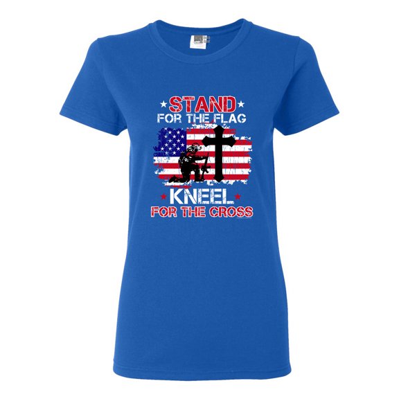 Ladies Stand For The Flag Kneel For The Cross Soldier Flag DT T-Shirt Tee