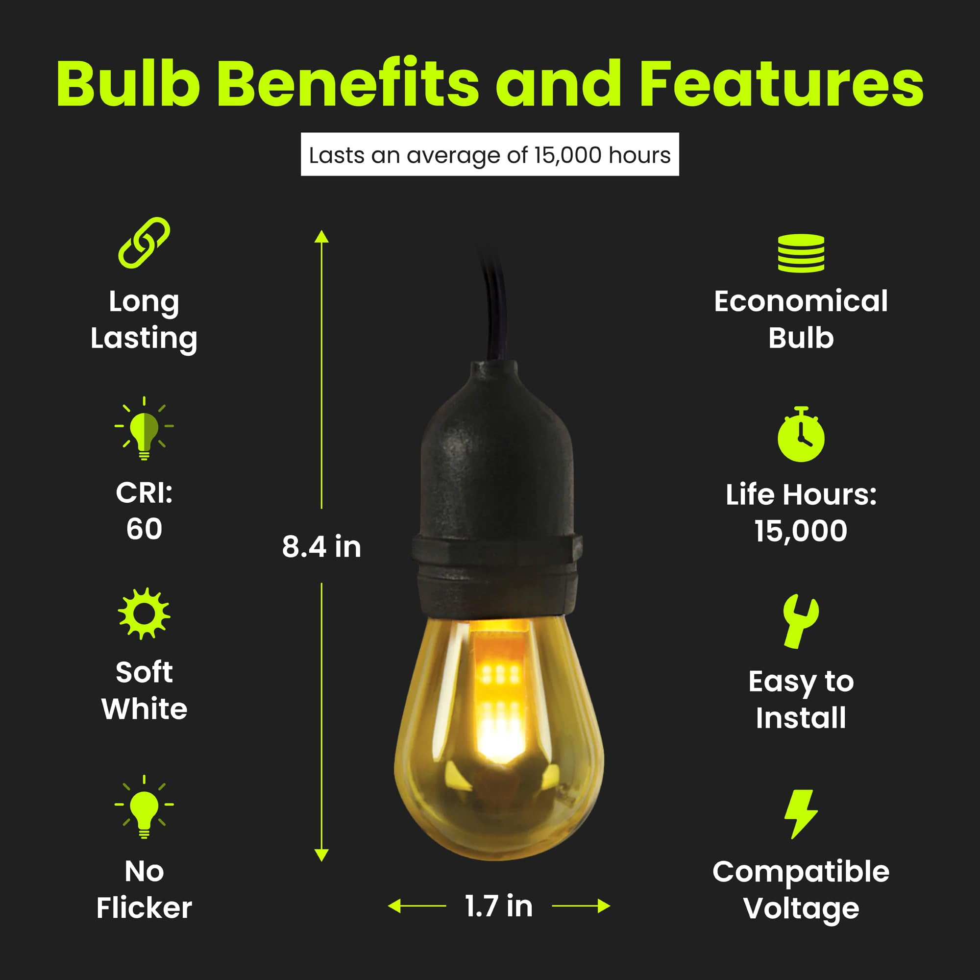 Feit Electric 9037967 LED Flame Bulb String Lights Amber - 6 Lights