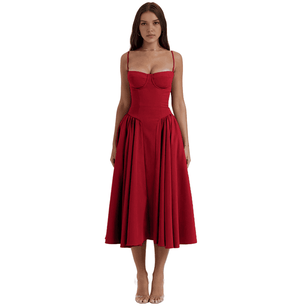 Vestido de Verano 2025 para Mujer, Estilo Bohemio, con Tirantes Finos y Corte Entallado, para Playa. Rojo L