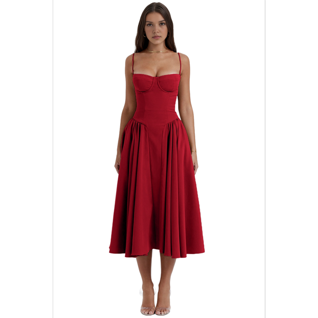 Vestido de Verano 2025 para Mujer, Estilo Bohemio, con Tirantes Finos y Corte Entallado, para Playa. Rojo L