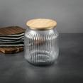 thumbnail image 4 of (2 pack) Thyme & Table Medium (2.6 L) Ribbed Glass Kitchen Organization Jar with Bamboo Lid, Clear, 4 of 6