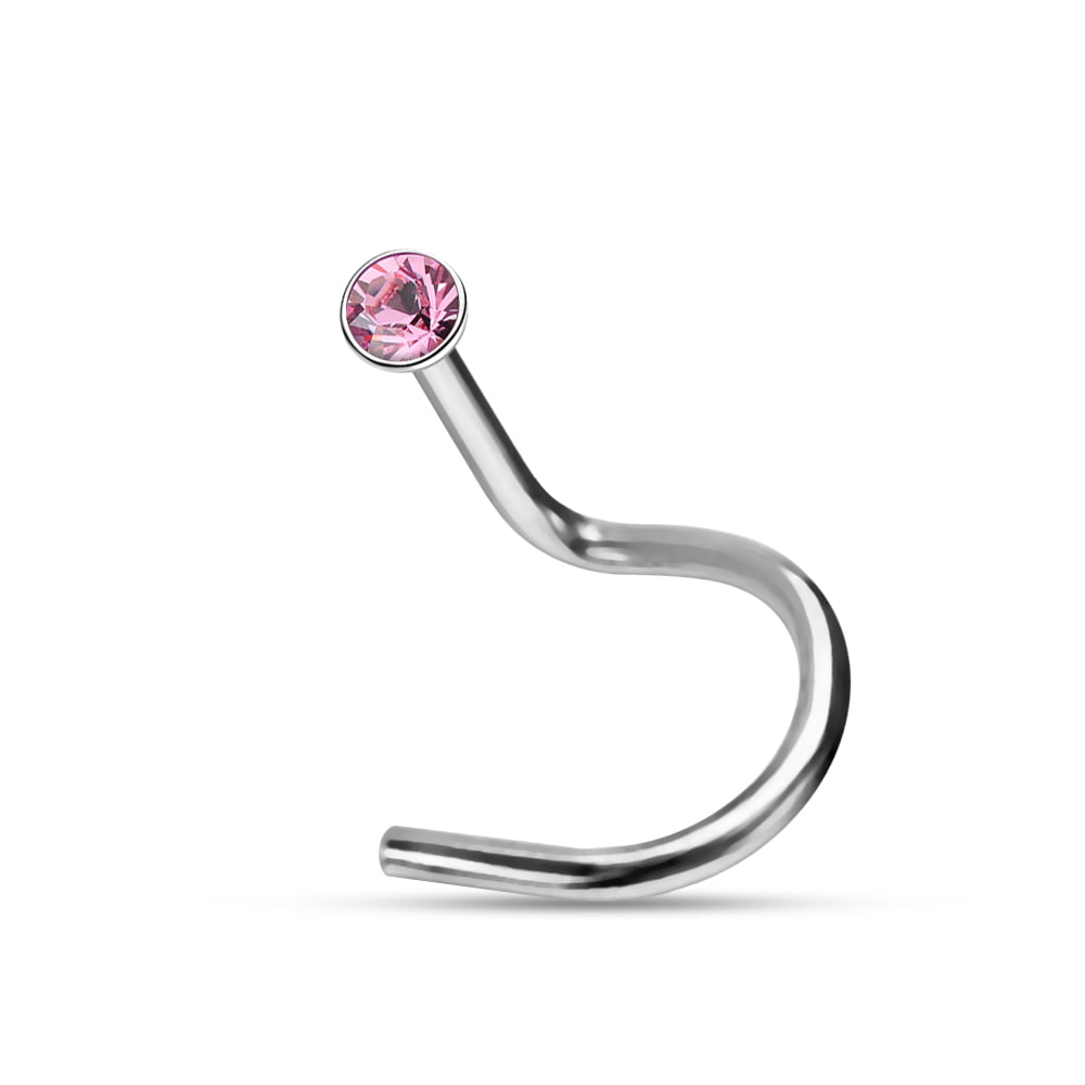 316L Surgical Steel New Gem Crystal Nose Pin Bar Ring Body Jewellery LT  PINK