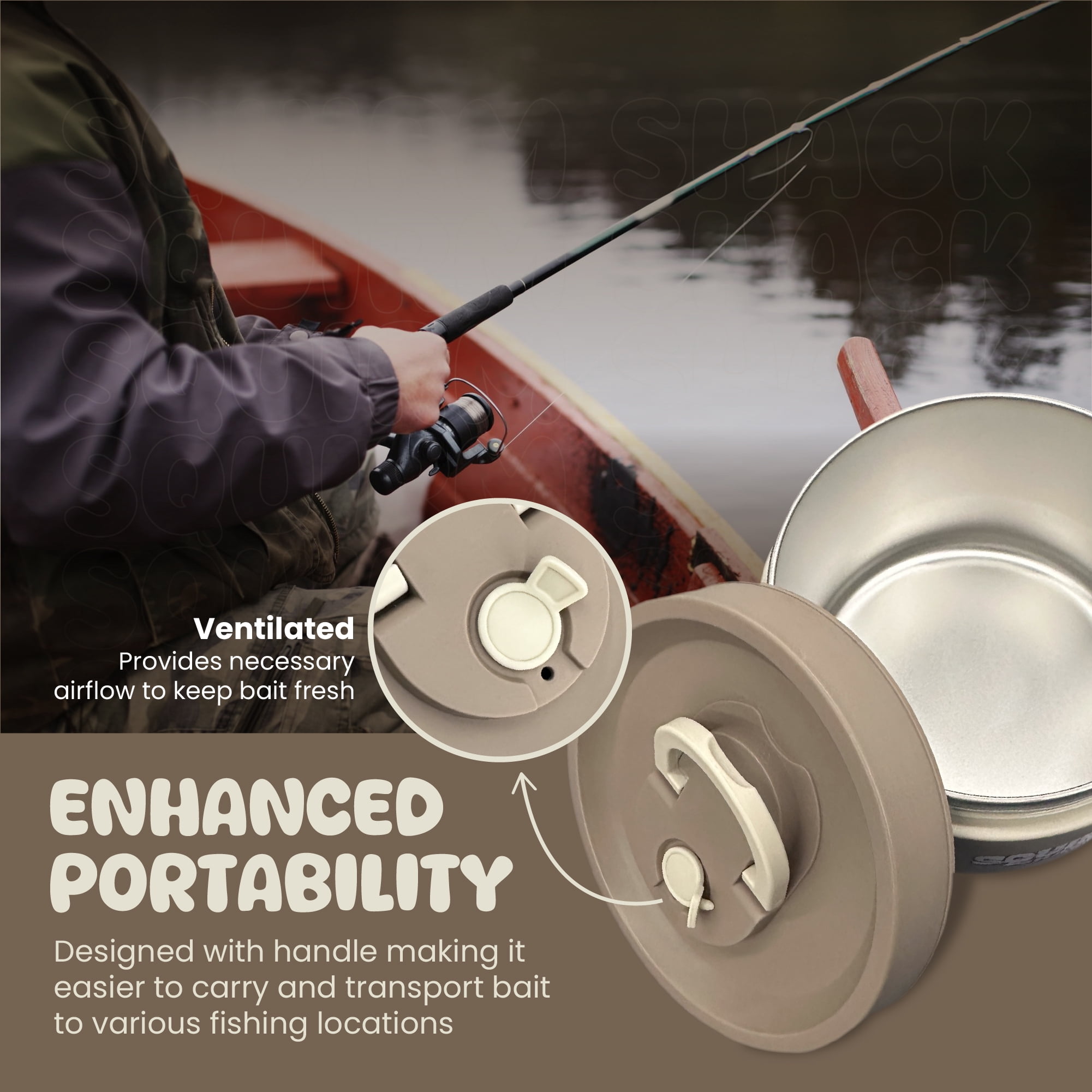 Squirm Shack - Insulated Fishing Bait Container, Stainless Steel, Live Bait Storage, Worm Holder, Nightcrawler Box, Bait Bucket, Compact and Durable, Keeps Bait Fresh and Alive