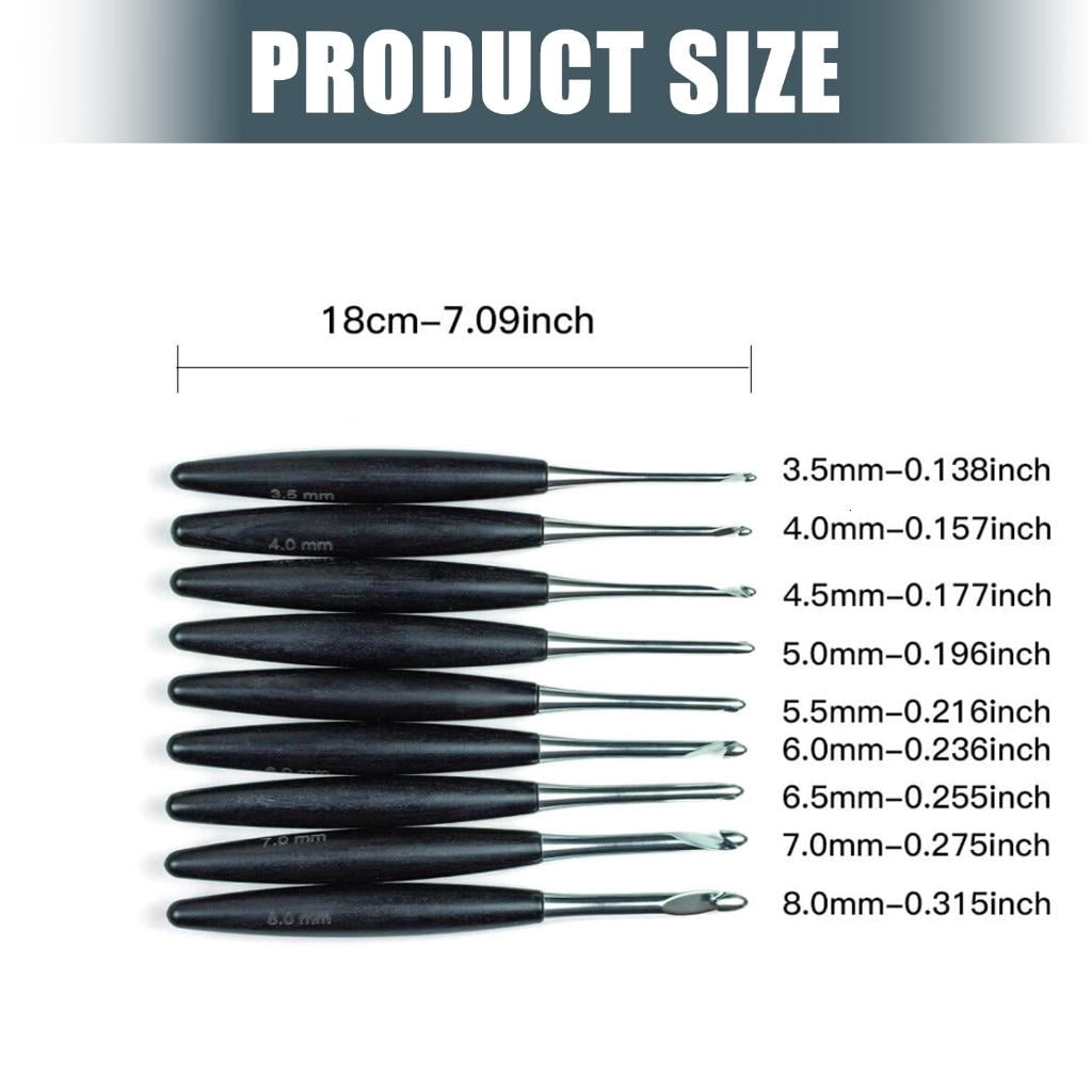 Giaone 9Pcs Ergonomic Grip Aluminium Crochet Hook 3.5-8.0mm Wooden Handle Crochet Hook Needle for Sweater Scarf Knitting Craft