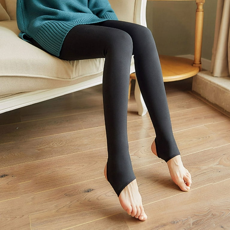 Winter Warm Fleece Pantyhose Lined Natural Skin Color Leggings Slim  Stretchy Tights for Women Outdoor Black Step On 300g