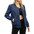 thumbnail image 5 of Nlife Women Contrast Color Stand Collar Zip Up Long Sleeve Bomber Jacket, 5 of 7