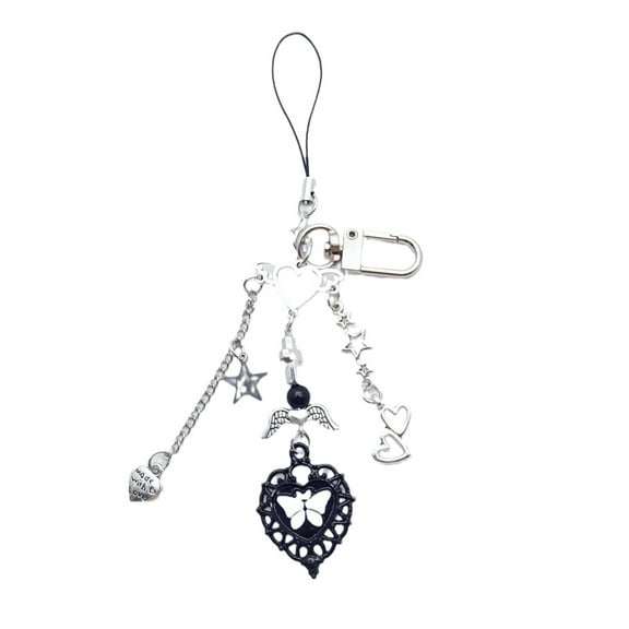 Phone Charm Strap Keychain Cute Keychain Lanyard String Black Heart Chain Backpack Pendant Y2K for Women Girl