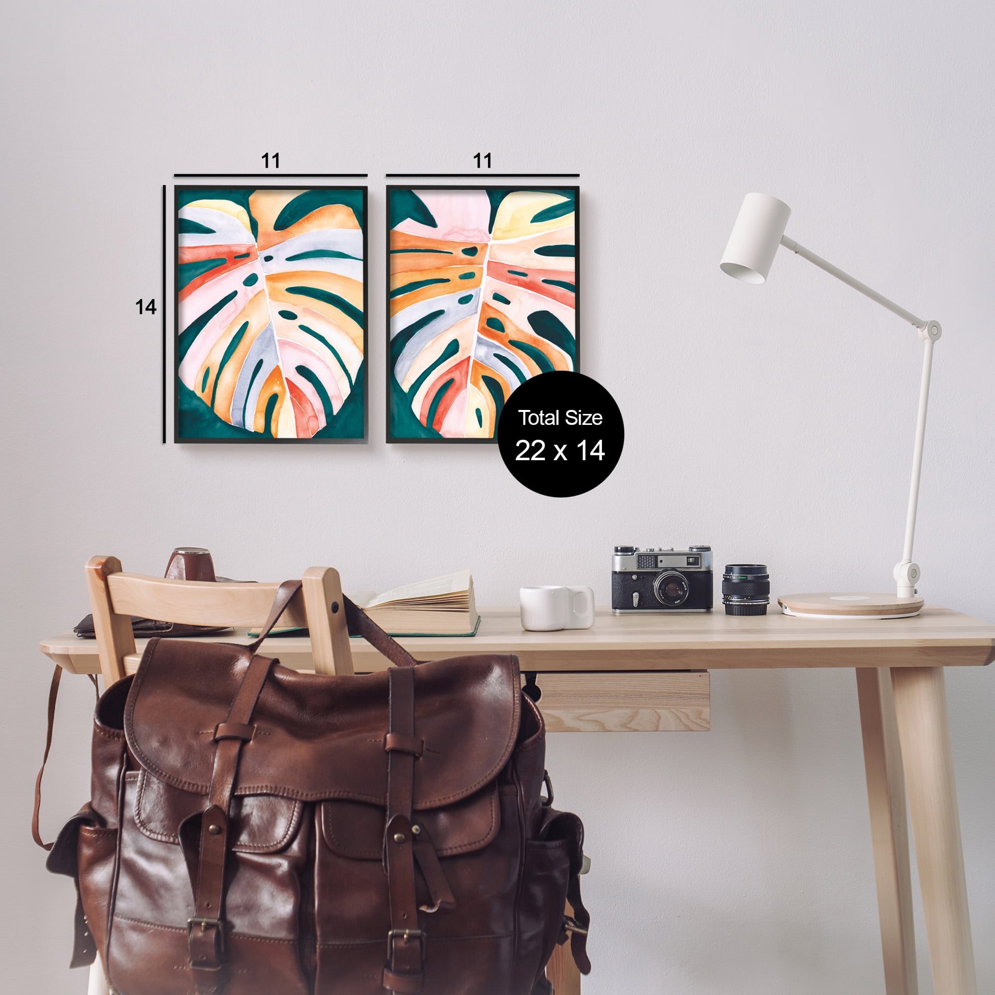 Stupell Industries Tropical Monstera Leaves Botanical & Floral Painting Black Framed Art Print Wall Art, 11 x 14, Set of 2