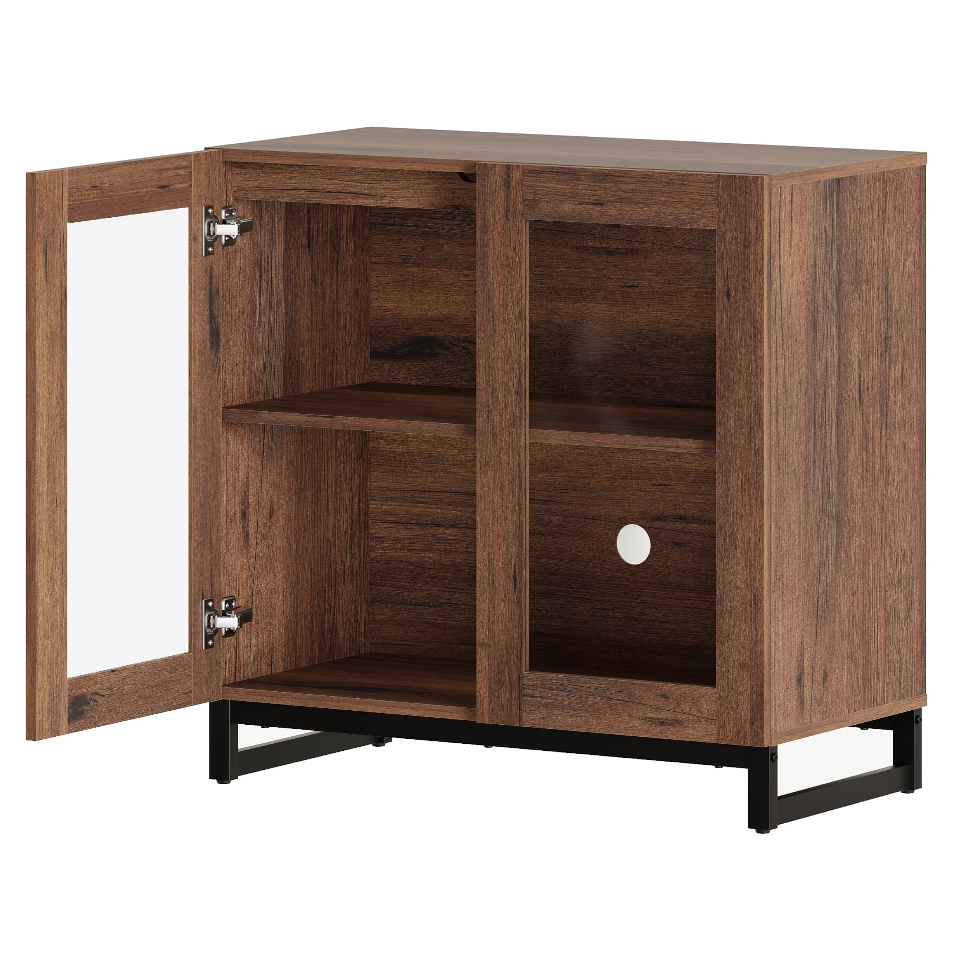 WAMPAT Modern TV Stand with Glass Doors for 32-40 inch TVs, Entertainment Center TV Console with Adjustable Shelves for Living Room, Bedroom, Brown