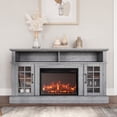 thumbnail image 2 of BELLEZE  58" TV Stand with 23" Electric Fireplace, Fireplace TV Console for TVs up to 65", Home Entertainment Center with Storage Cabinet and Adjustable Shelves - Astorga (Light Gray), 2 of 7