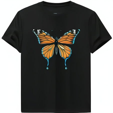 

Highly Detailed ButTeerfly Design Black T-Shirt Mockup Orange and Blue Colors Vector Illustration Graphic Art Style