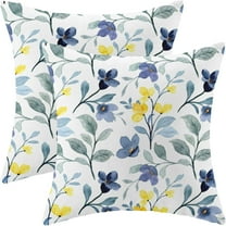 Yellow Blue Flower Pillow Covers 20x20 Set of 2, Watercolor Plants Farmhouse Decorations Throw Pillow Covers Vintage Floral Leaves Outdoor Decorative Linen Cushion Case for Couch Sofa Home