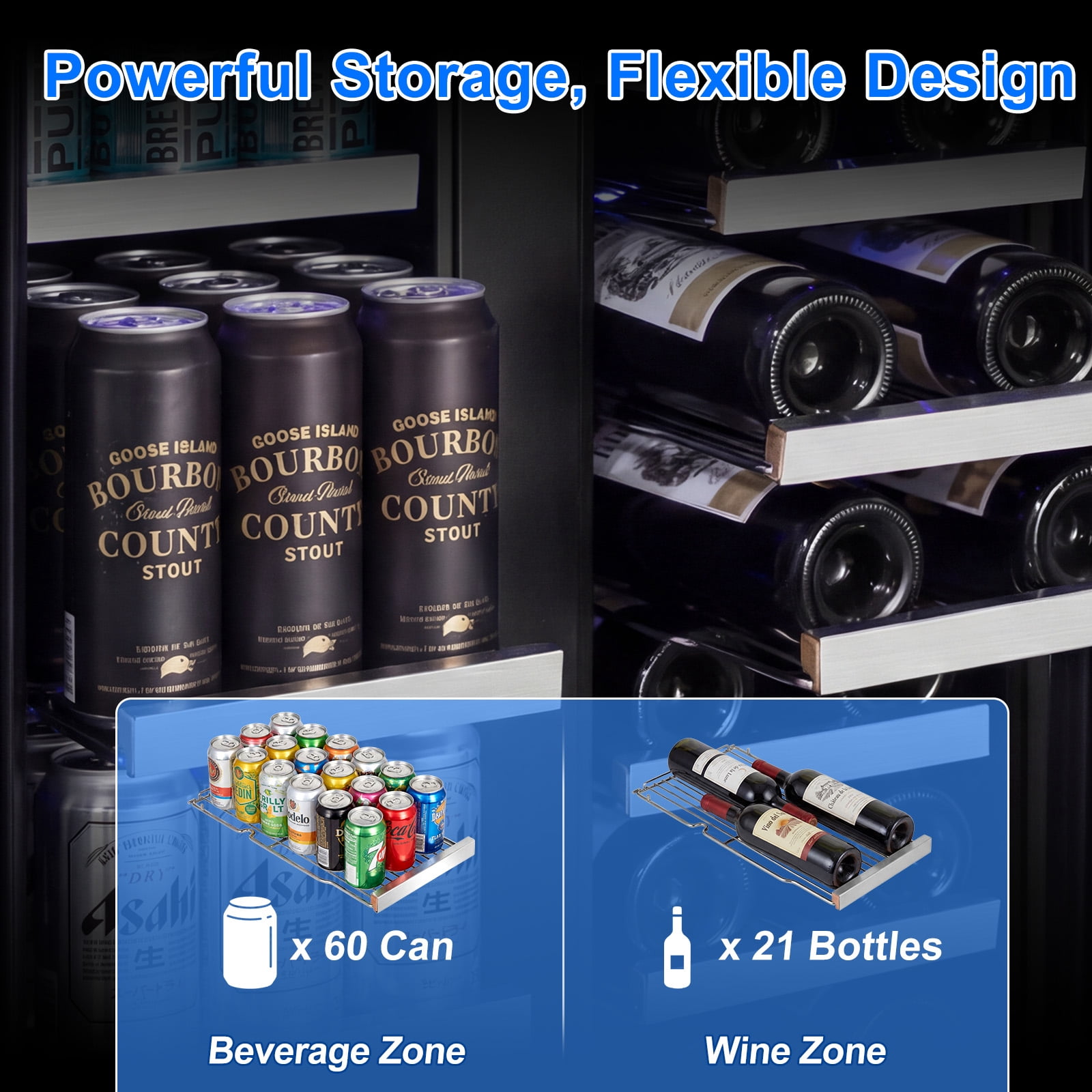 TITTLA 24 Inch Wine and Beverage Refrigerators Cooler,18-Wine Bottles and 57 Cans,Dual Zone,Under Counter,White