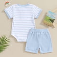 thumbnail image 4 of CAICJ98 Newborn Baby Boy Clothes Set Ribbed Short Sleeve Striped Romper Top Solid Color Shorts Sets Infant 2Pcs Summer Outfits (Sky Blue,6-9 Months）, 4 of 7