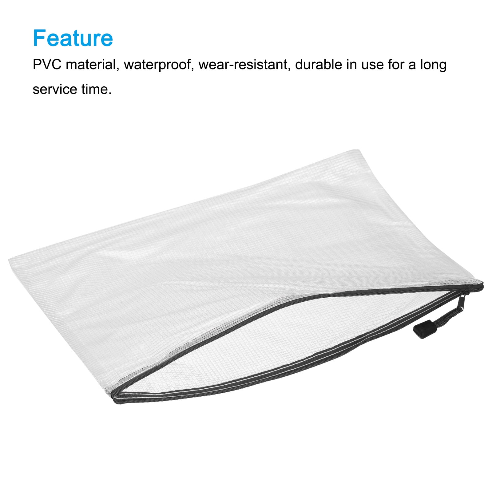 Unique Bargains Mesh Zipper Bag Plastic Zip File Pouch Document Folders Home Office Travel Black