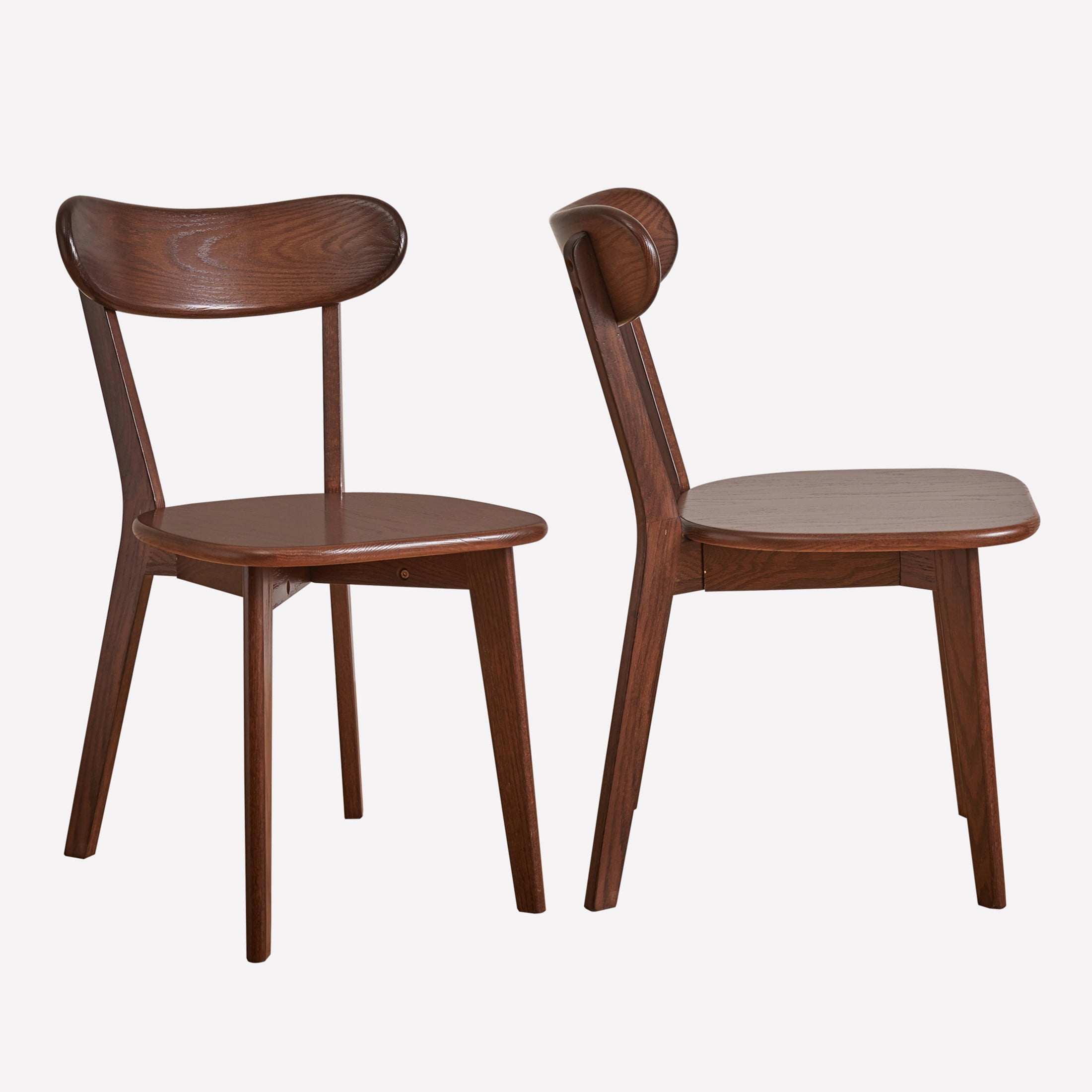 Noble House Set of 2 Solid Oak Dining Chairs, Wooden Side Chairs with Butterfly Backrest, Dark Walnut
