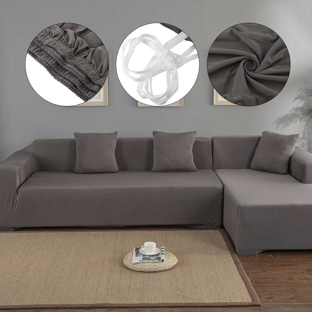 Sofa Covers for L Shape, Polyester Fabric Stretch Slipcovers 3 + 2 seat for Sectional sofa L-shape Couch Grey