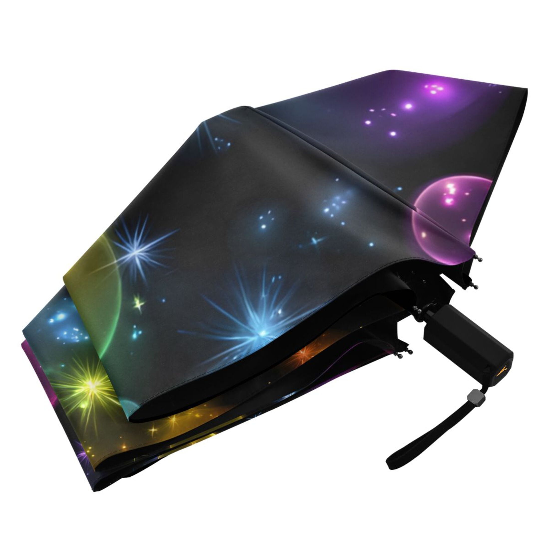 Rainbow Colored Bubbles All Weather Umbrella Triple Folding Parasol 6 Ribs UV Protection Portable