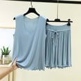 thumbnail image 1 of RKSTN Pyjama pour Femmes Ensemble Coton à Volants Grande Taille Col en V Sans Manches Camisole de Pyjama avec Shorts 2 Pcs Pyjama Léger pour Femmes, 1 of 5