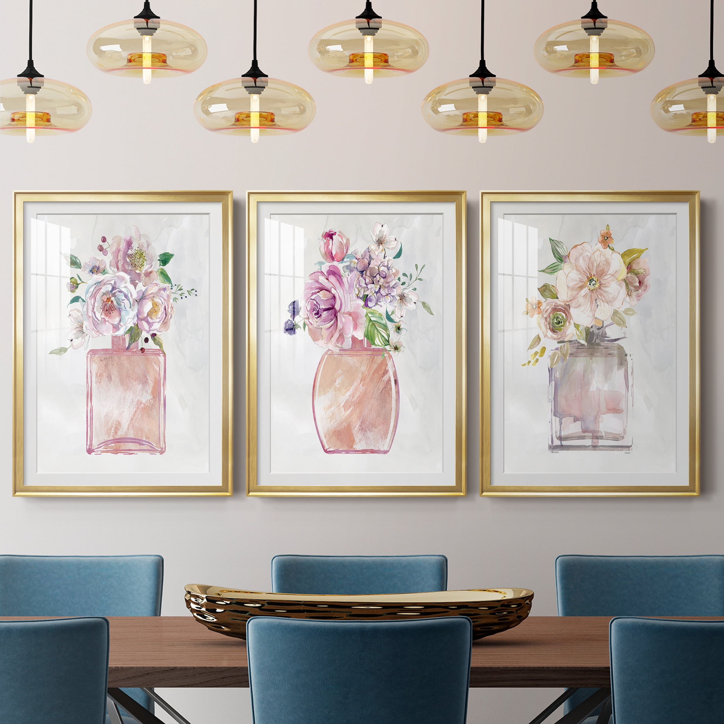 Fragrance of Summer I Premium Framed Prints Set of 3 - Ready to Hang - 30.5 x 42.5 Each - Gold Frame