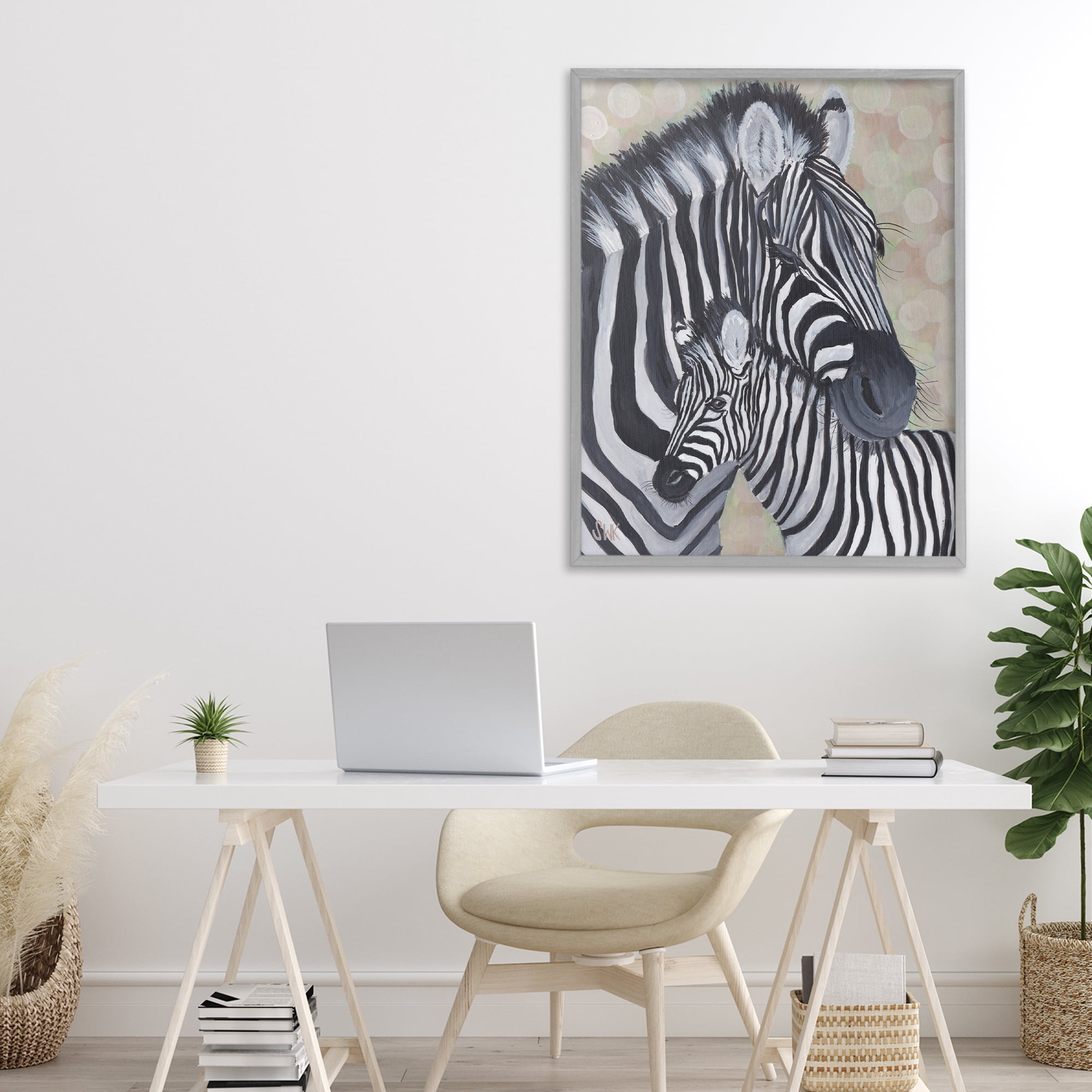 Stupell Industries Mama Zebra & Her Foal Gray Framed Giclee Art, design by Sarah Waldron Kimball