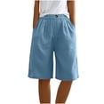 thumbnail image 4 of RYRJJ Bermuda Shorts for Women Wide Leg Cotton Linen Knee Length Summer Casual Long Shorts Loose High Waisted Short with Pockets(Blue,L), 4 of 6
