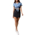 thumbnail image 3 of MODA NOVA Junior's Striped Button Up Short Sleeve Tie Front Crop Shirt Blue XL, 3 of 7