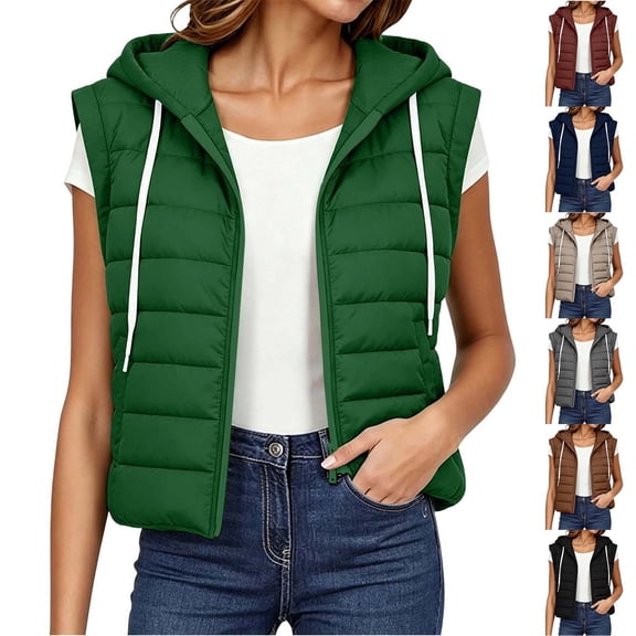 Women's Lightweight Puffer Hooded Vest Zip Up Sleeveless Quilted Padded Gilet Fall Winter Layering Jackets with Pockets for Cold Weather Wine