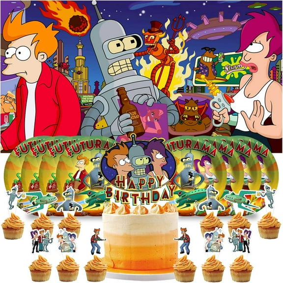 Futurama Plates Birthday Supplies Decorations Decor Backdrop Banner Cake Topper Fans