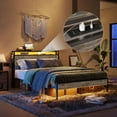 thumbnail image 3 of Bestier Queen Size Platform Bed Frame with Led Storage Headboard Charging Station and Bedside Caddy, Grey, 3 of 13