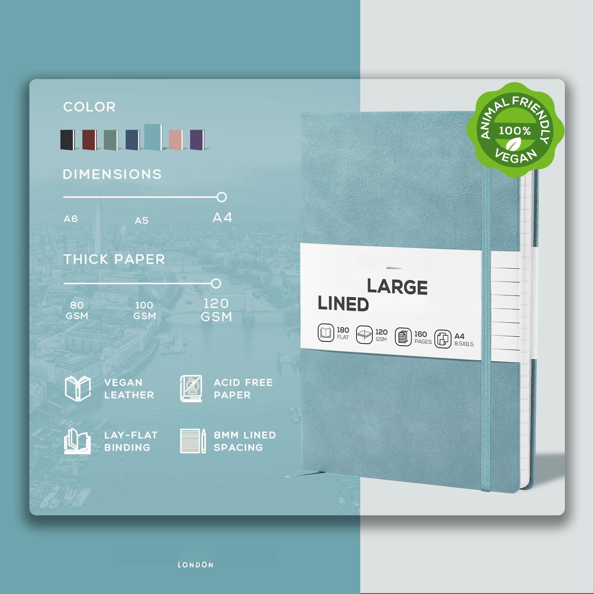 Large Lined Journal Notebook  8.5" X 11.5" (a4) Hardcover Vegan Leather Executive Diary For Work Thick 120gsm Paper Lay-flat Binding Gift Box