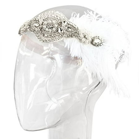 Feather Rhinestone Flapper Headband Art Deco Costume Accessory Roaring 20s Gatsby Inspired Headpiece